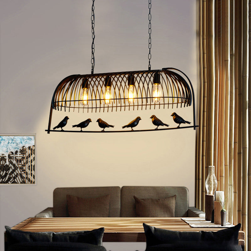Black Wire Cage Island Chandelier Lights Iron Antique Style Island Light Fixtures