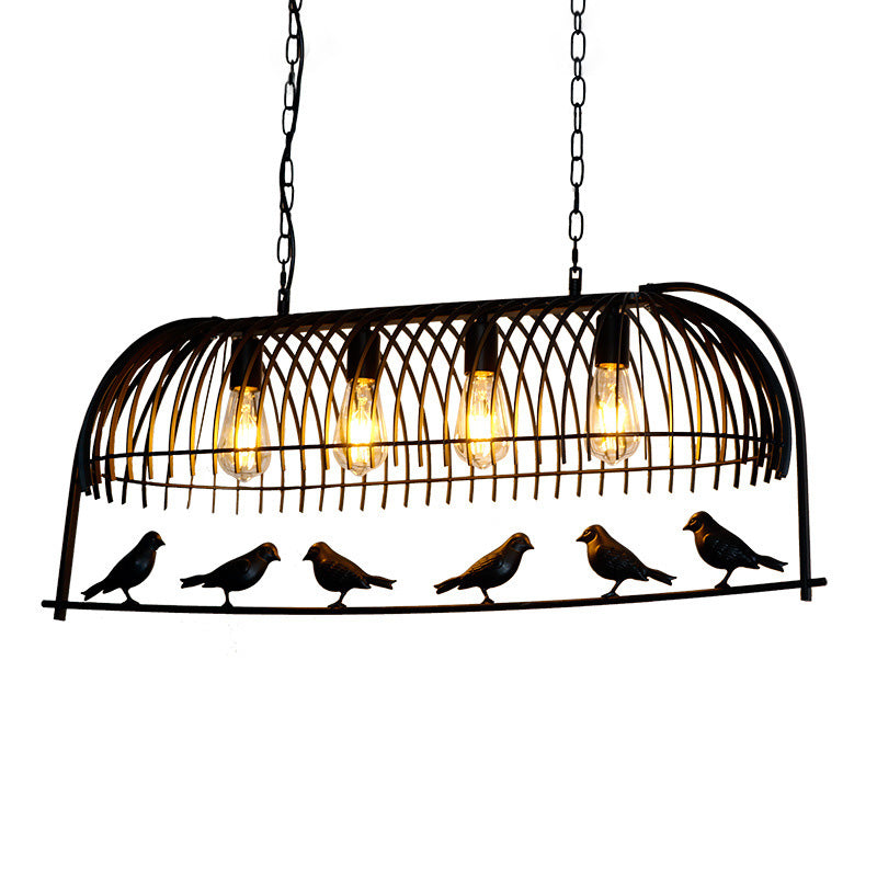 Black Wire Cage Island Chandelier Lights Iron Antique Style Island Light Fixtures