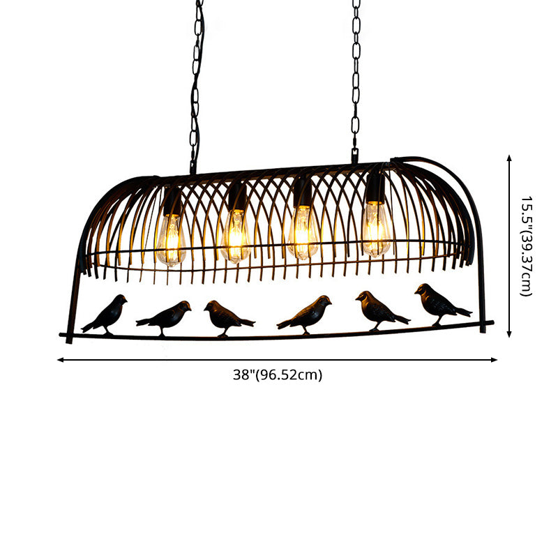 Black Wire Cage Island Chandelier Lights Iron Antique Style Island Light Fixtures