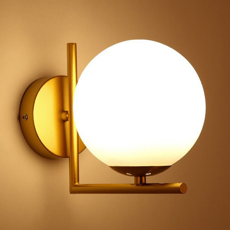 7" H Metal Fixed Arm Simplicity Wall Lamp White Glass Globe Shade Contemporary Style Sconce Lighting for Bedroom