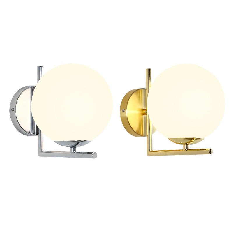 7" H Metal Fixed Arm Simplicity Wall Lamp White Glass Globe Shade Contemporary Style Sconce Lighting for Bedroom