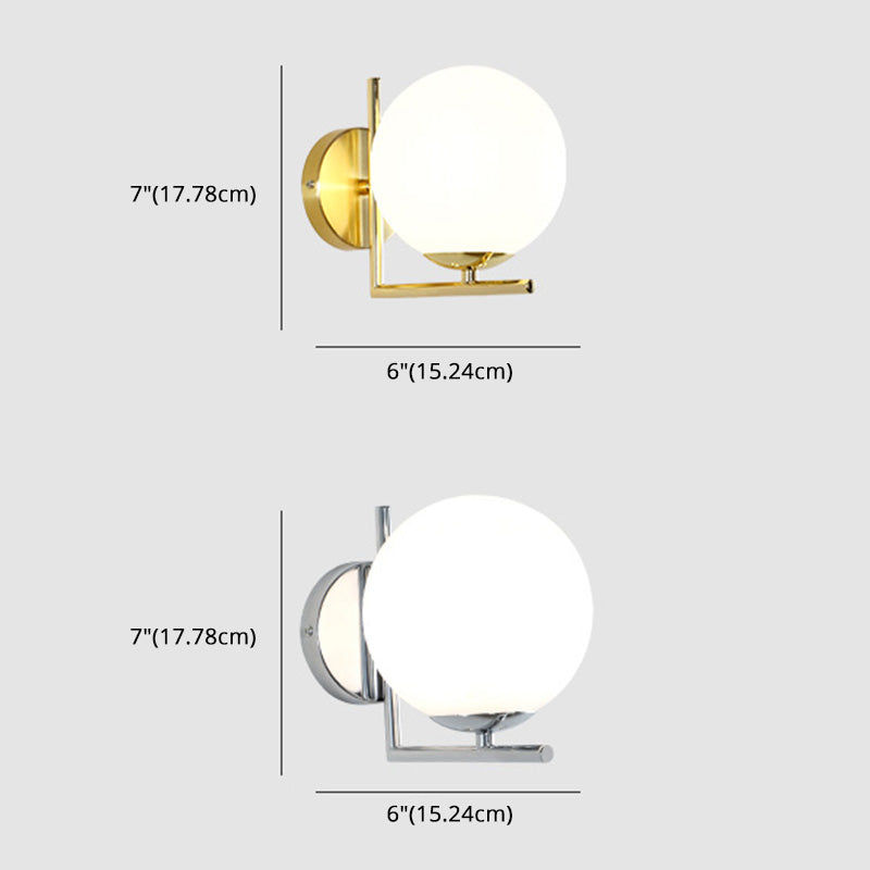 7" H Metal Fixed Arm Simplicity Wall Lamp White Glass Globe Shade Contemporary Style Sconce Lighting for Bedroom