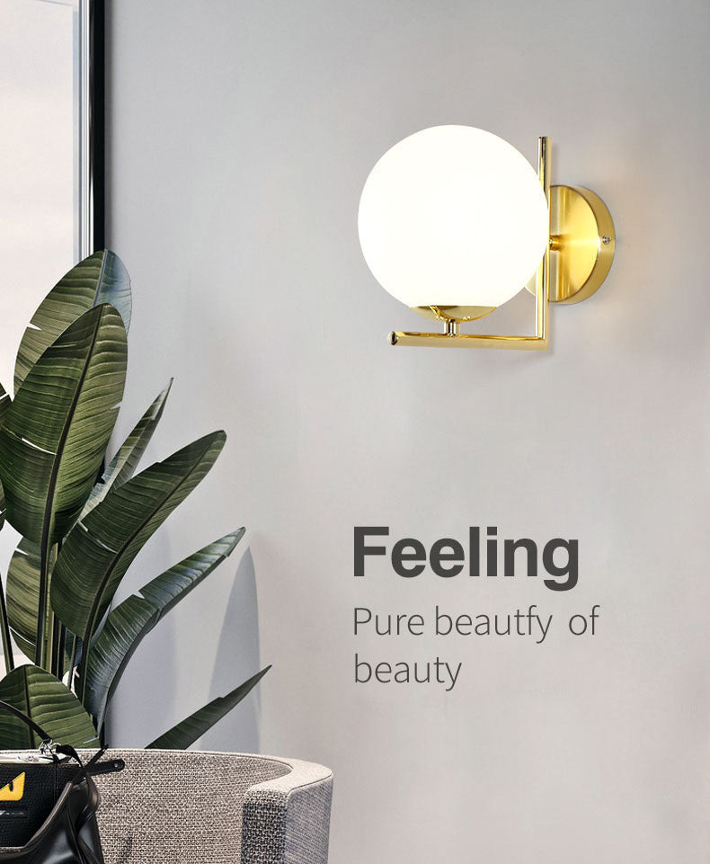 7" H Metal Fixed Arm Simplicity Wall Lamp White Glass Globe Shade Contemporary Style Sconce Lighting for Bedroom