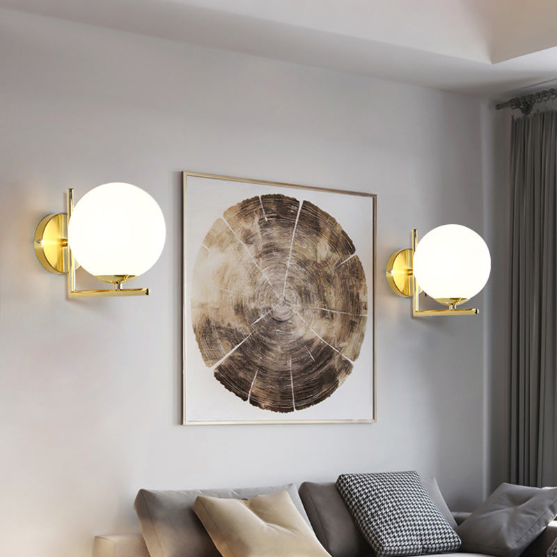 7" H Metal Fixed Arm Simplicity Wall Lamp White Glass Globe Shade Contemporary Style Sconce Lighting for Bedroom
