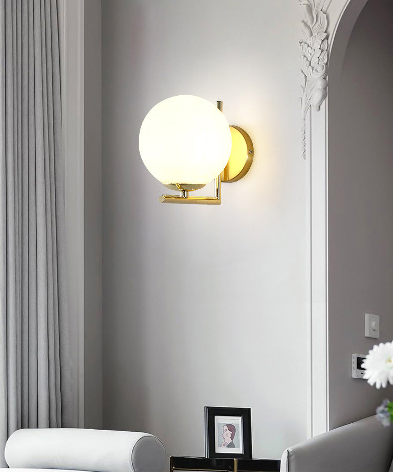 7" H Metal Fixed Arm Simplicity Wall Lamp White Glass Globe Shade Contemporary Style Sconce Lighting for Bedroom