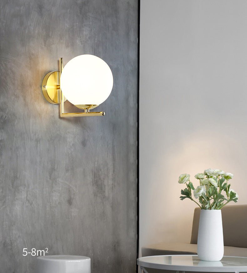 7" H Metal Fixed Arm Simplicity Wall Lamp White Glass Globe Shade Contemporary Style Sconce Lighting for Bedroom
