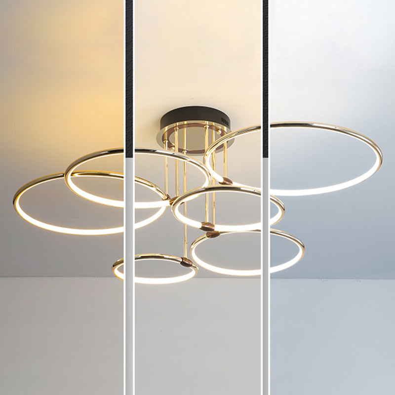 Circles Metal Chandelier Lighting Fixture Minimalist LED Gold Ceiling Pendant Light