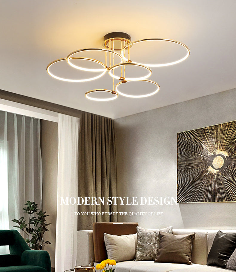 Circles Metal Chandelier Lighting Fixture Minimalist LED Gold Ceiling Pendant Light
