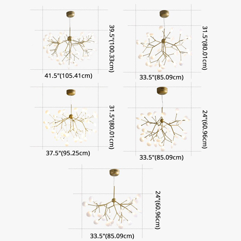 Gold Firefly Pendant Light in Modern Creative Style Wrought Iron Hanging Lamp with Acrylic Shade