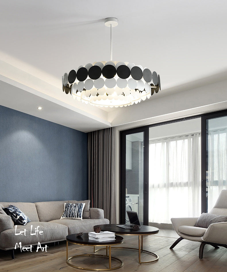 Living Room Pendant Chandelier Nordic Style Chandelier Lighting Fixture with Circle Metal Shade