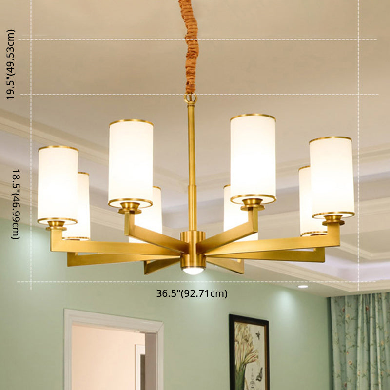 Cylindrical Chandelier Light Minimalist Style Metal Gold Suspended Lighting Fixture