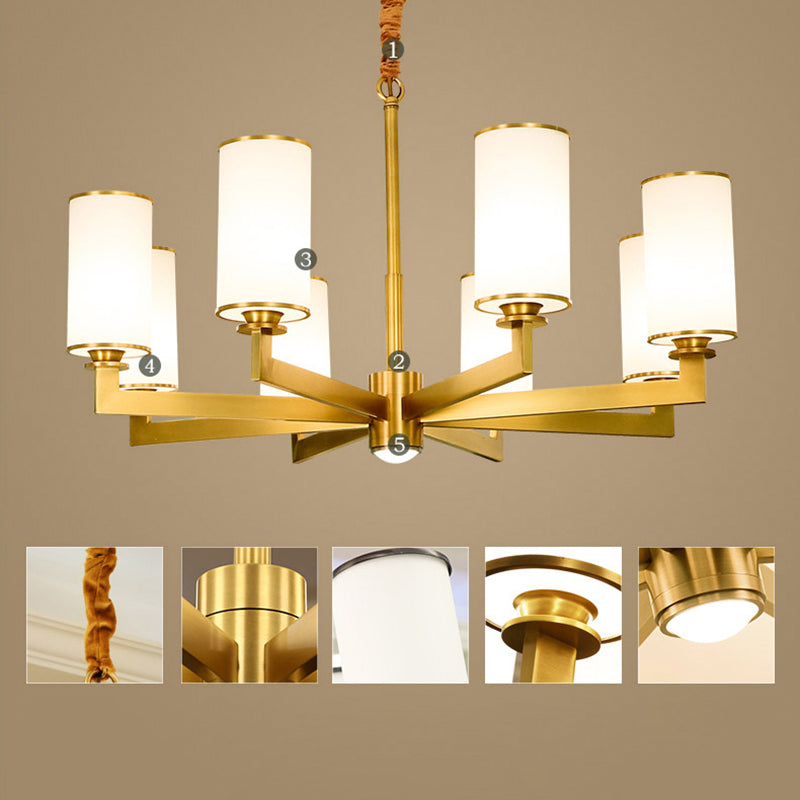 Cylindrical Chandelier Light Minimalist Style Metal Gold Suspended Lighting Fixture