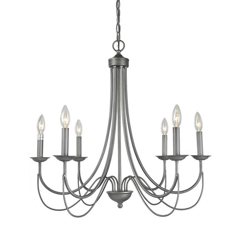 Metal Candle Pendant Chandelier Industrial Dinning Room Chandelier Light Fixture in Aged Silver