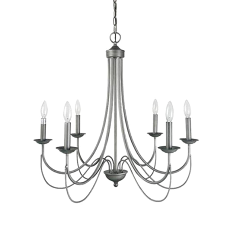 Metal Candle Pendant Chandelier Industrial Dinning Room Chandelier Light Fixture in Aged Silver