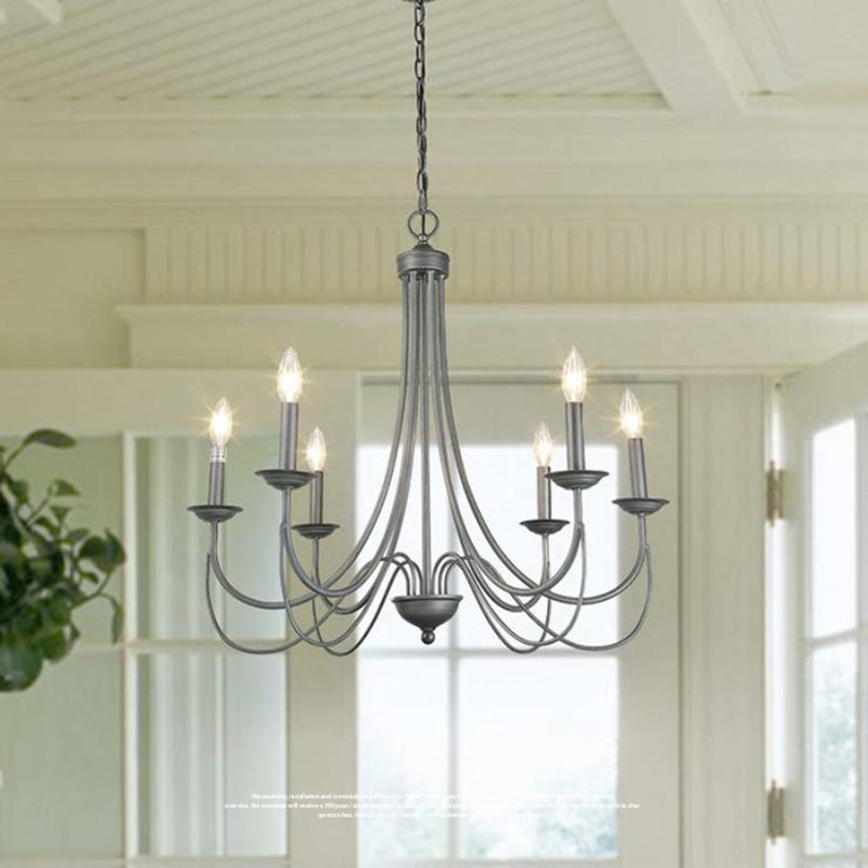 Metal Candle Pendant Chandelier Industrial Dinning Room Chandelier Light Fixture in Aged Silver