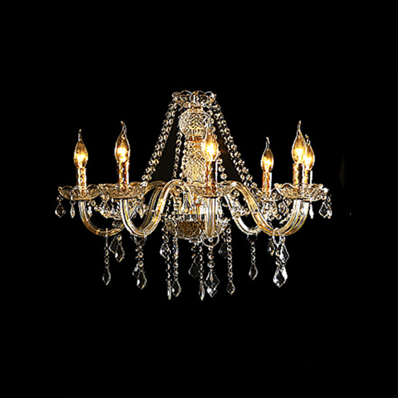 European Clear Crystal Glass Pendant Lighting Fixtures Candelabra Hanging Ceiling Light