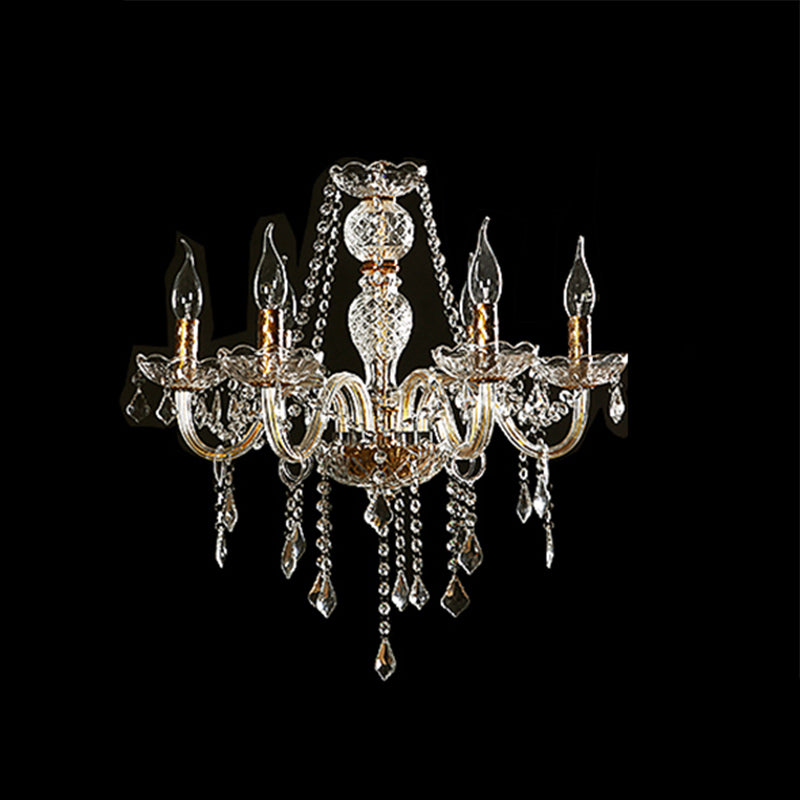 European Clear Crystal Glass Pendant Lighting Fixtures Candelabra Hanging Ceiling Light