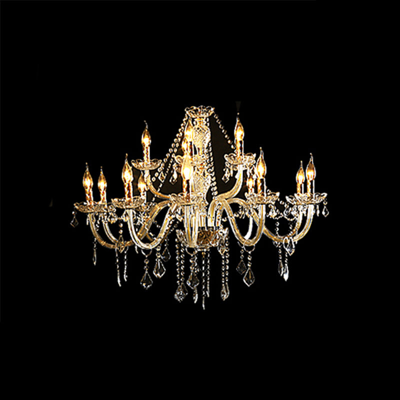 European Clear Crystal Glass Pendant Lighting Fixtures Candelabra Hanging Ceiling Light