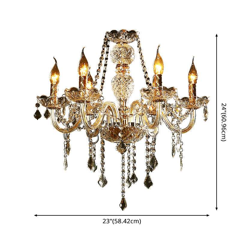 European Clear Crystal Glass Pendant Lighting Fixtures Candelabra Hanging Ceiling Light