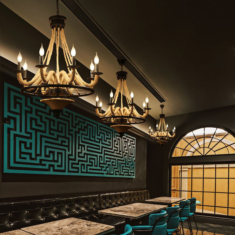 Candle Island Lighting Fixtures Industrial Rope Pendant Lighting for Restaurant