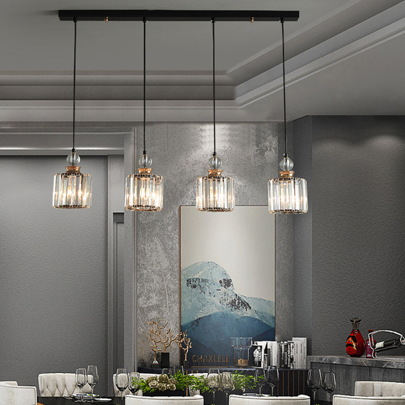 Black Cylindrical Hanging Light Fixture Minimalist Crystal Prism Pendant Lighting for Restaurant