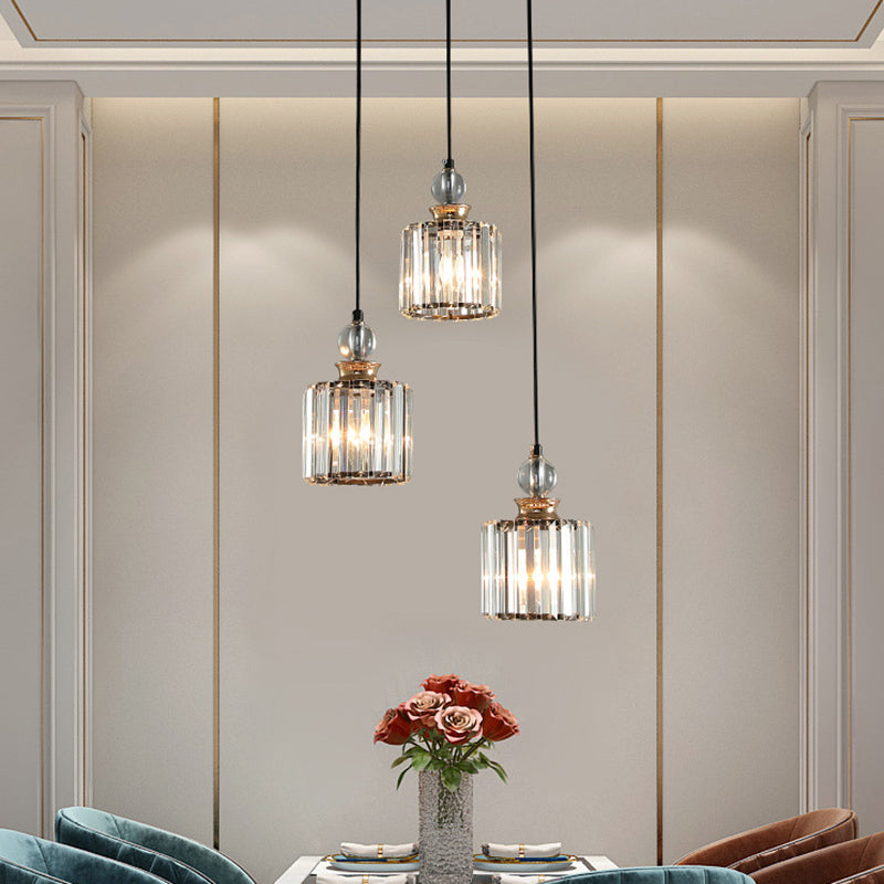 Black Cylindrical Hanging Light Fixture Minimalist Crystal Prism Pendant Lighting for Restaurant