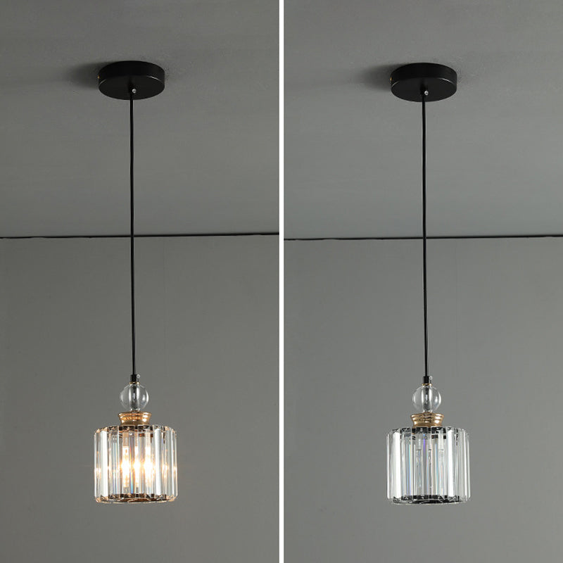 Black Cylindrical Hanging Light Fixture Minimalist Crystal Prism Pendant Lighting for Restaurant