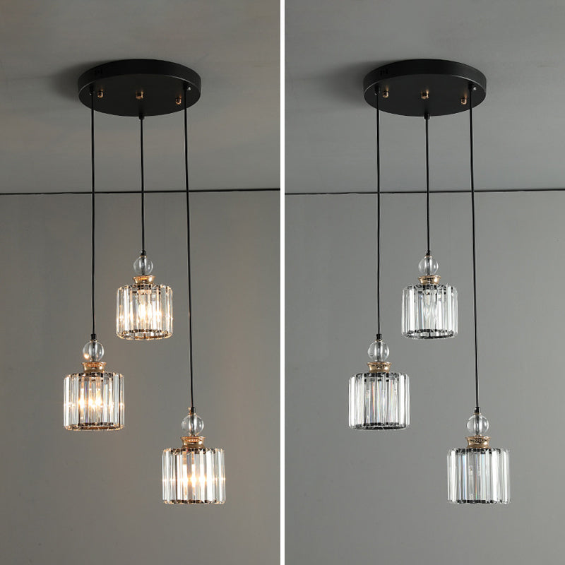 Black Cylindrical Hanging Light Fixture Minimalist Crystal Prism Pendant Lighting for Restaurant