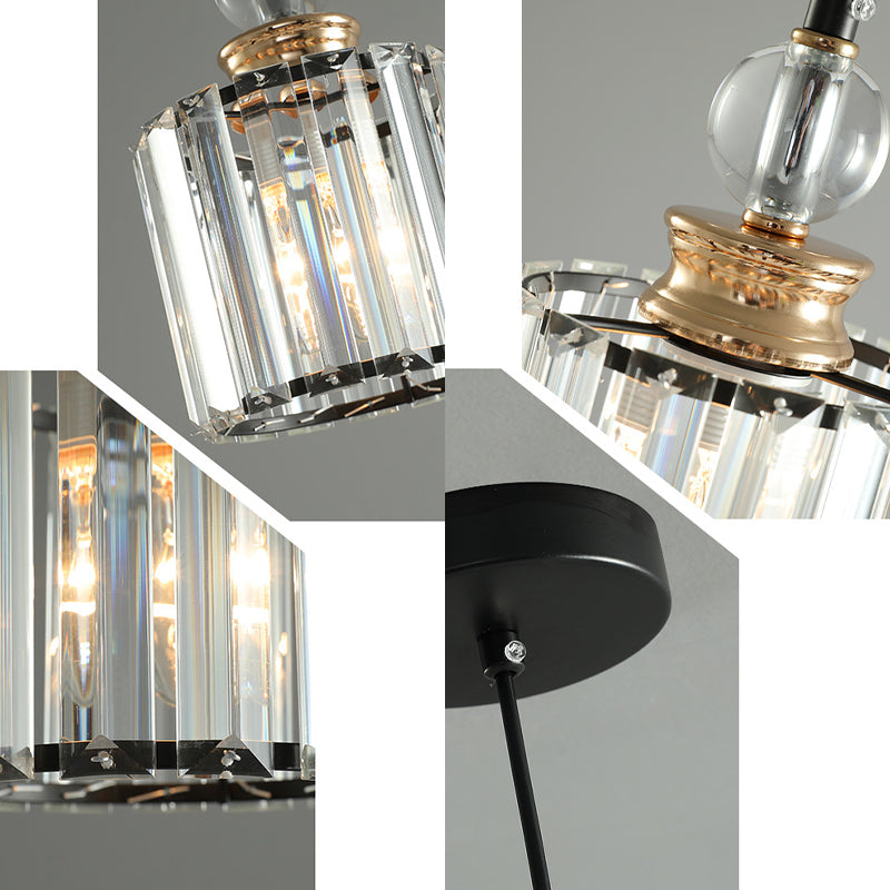 Black Cylindrical Hanging Light Fixture Minimalist Crystal Prism Pendant Lighting for Restaurant