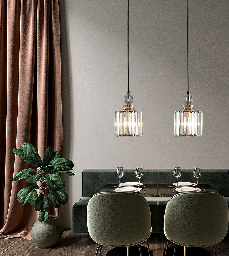 Black Cylindrical Hanging Light Fixture Minimalist Crystal Prism Pendant Lighting for Restaurant