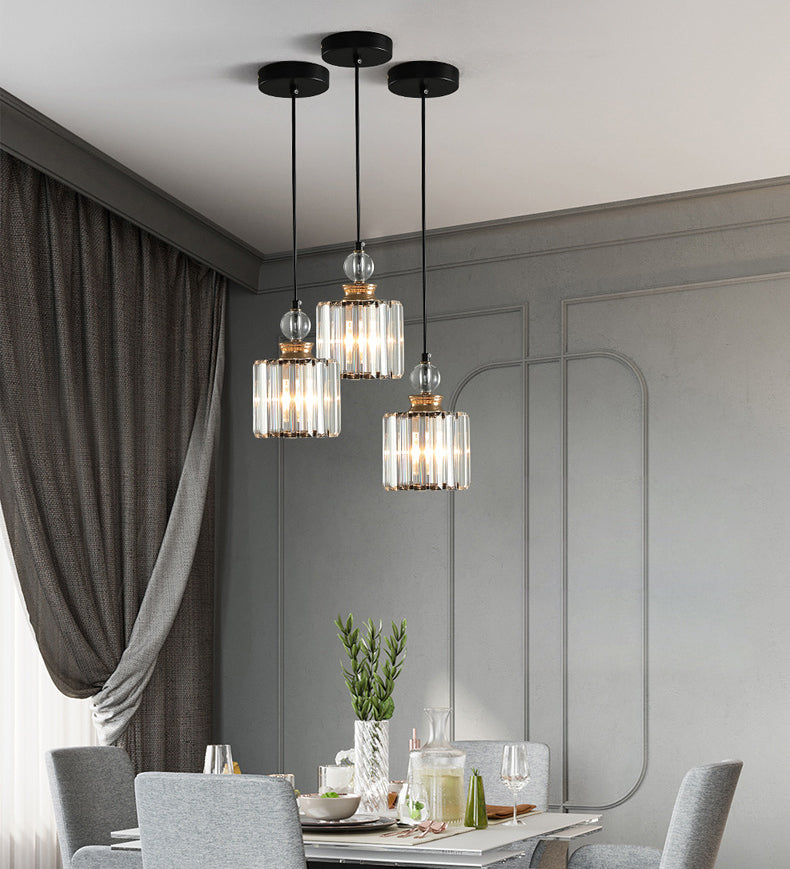 Black Cylindrical Hanging Light Fixture Minimalist Crystal Prism Pendant Lighting for Restaurant