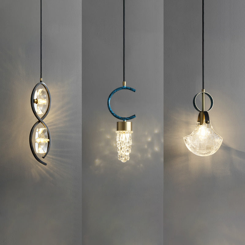 Small Crystal Glass Drop Lamp Postmodernism LED Suspension Light Fixture for Bedroom