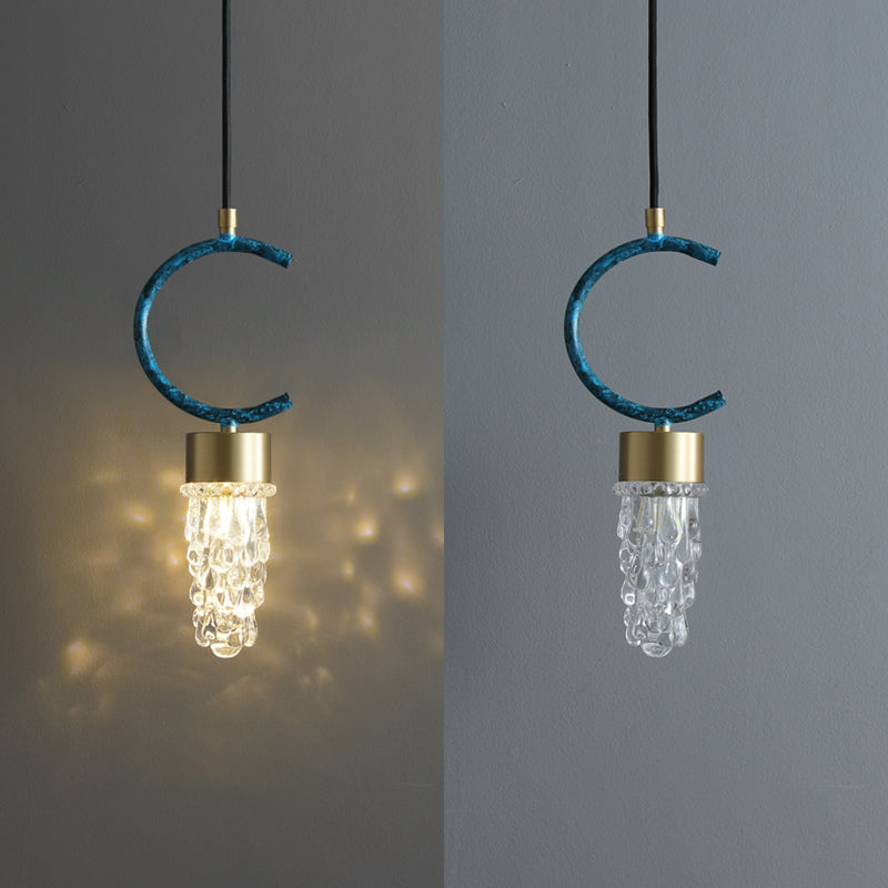 Small Crystal Glass Drop Lamp Postmodernism LED Suspension Light Fixture for Bedroom
