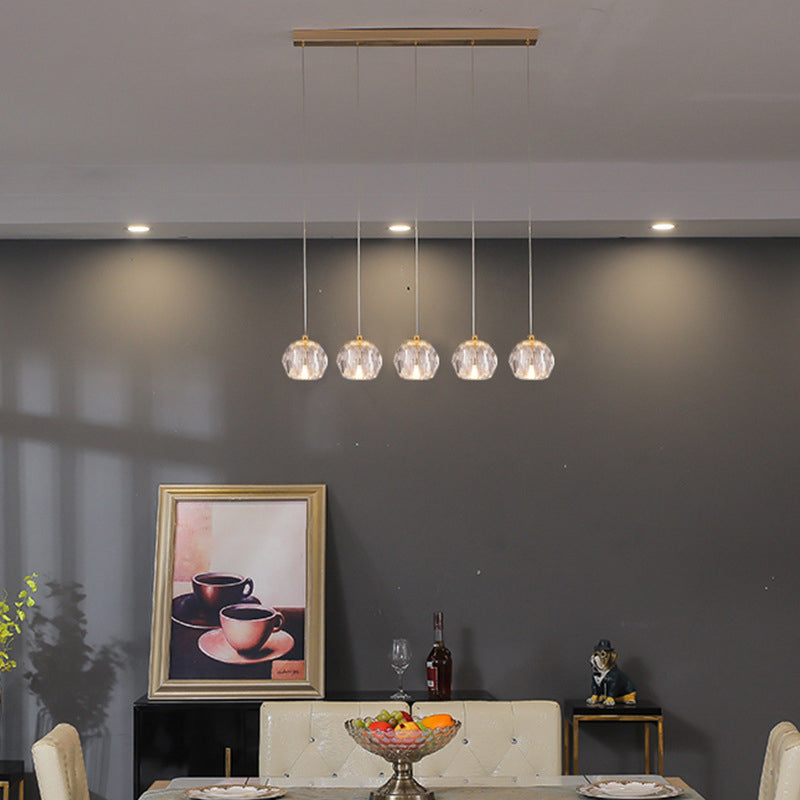 Simplicity Globe Pendant K9 Crystal Dining Room Hanging Ceiling Light in Brass