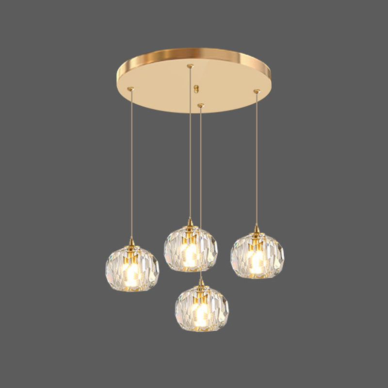 Simplicity Globe Pendant K9 Crystal Dining Room Hanging Ceiling Light in Brass