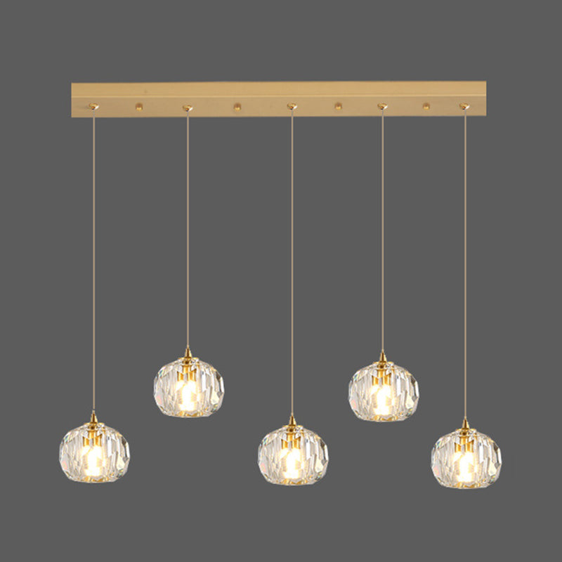 Simplicity Globe Pendant K9 Crystal Dining Room Hanging Ceiling Light in Brass