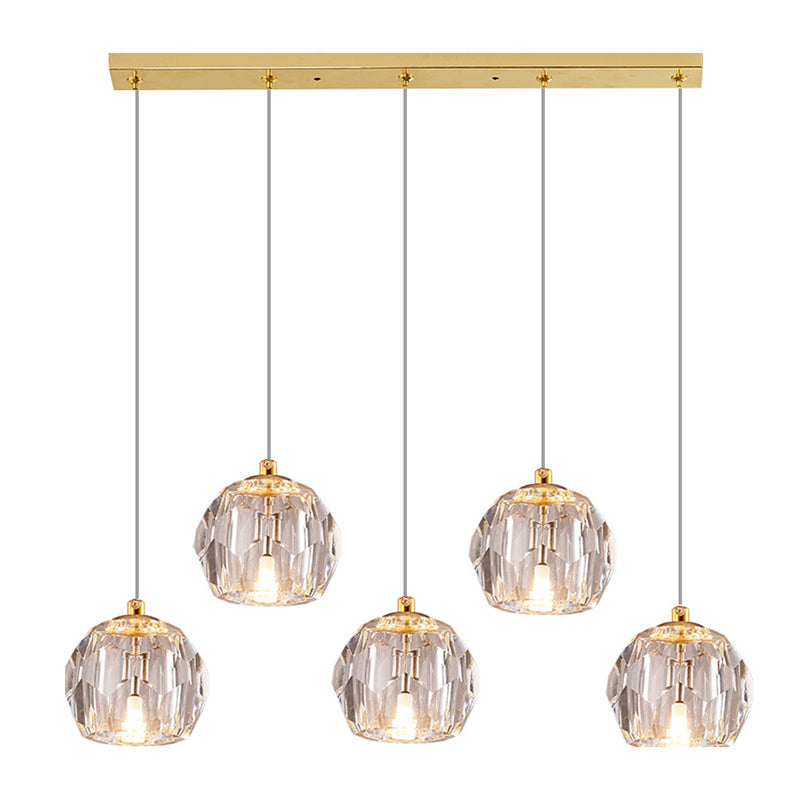 Simplicity Globe Pendant K9 Crystal Dining Room Hanging Ceiling Light in Brass