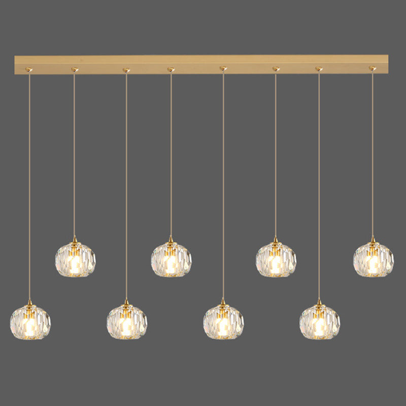 Simplicity Globe Pendant K9 Crystal Dining Room Hanging Ceiling Light in Brass