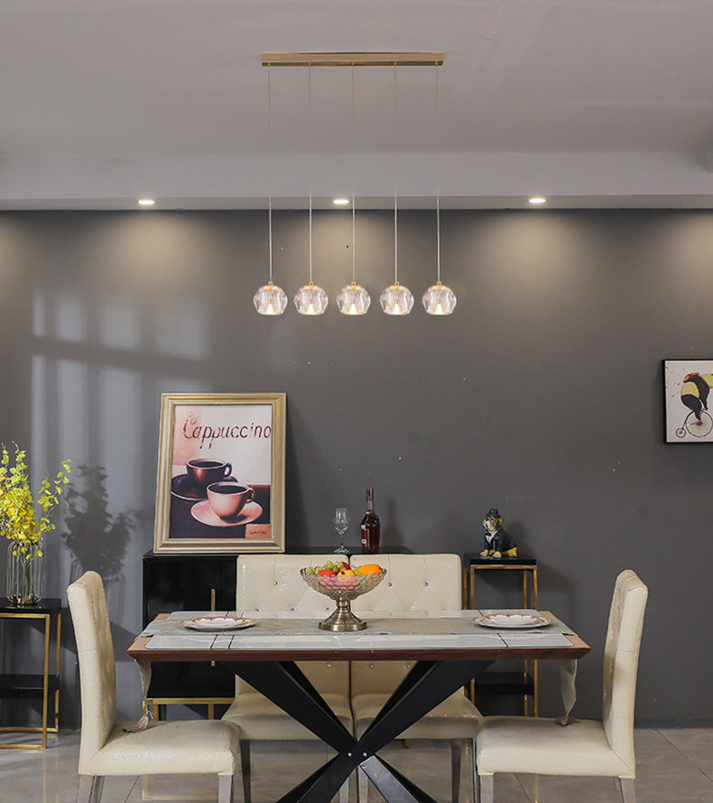 Simplicity Globe Pendant K9 Crystal Dining Room Hanging Ceiling Light in Brass