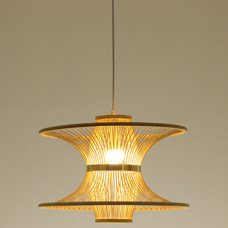 Wood Flared Suspension Lighting Minimalist 1-Light Bamboo Ceiling Pendant for Bedroom