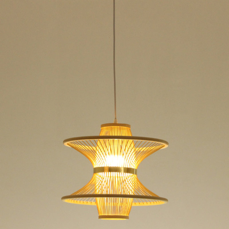 Wood Flared Suspension Lighting Minimalist 1-Light Bamboo Ceiling Pendant for Bedroom