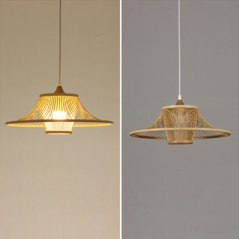 Wood Flared Suspension Lighting Minimalist 1-Light Bamboo Ceiling Pendant for Bedroom