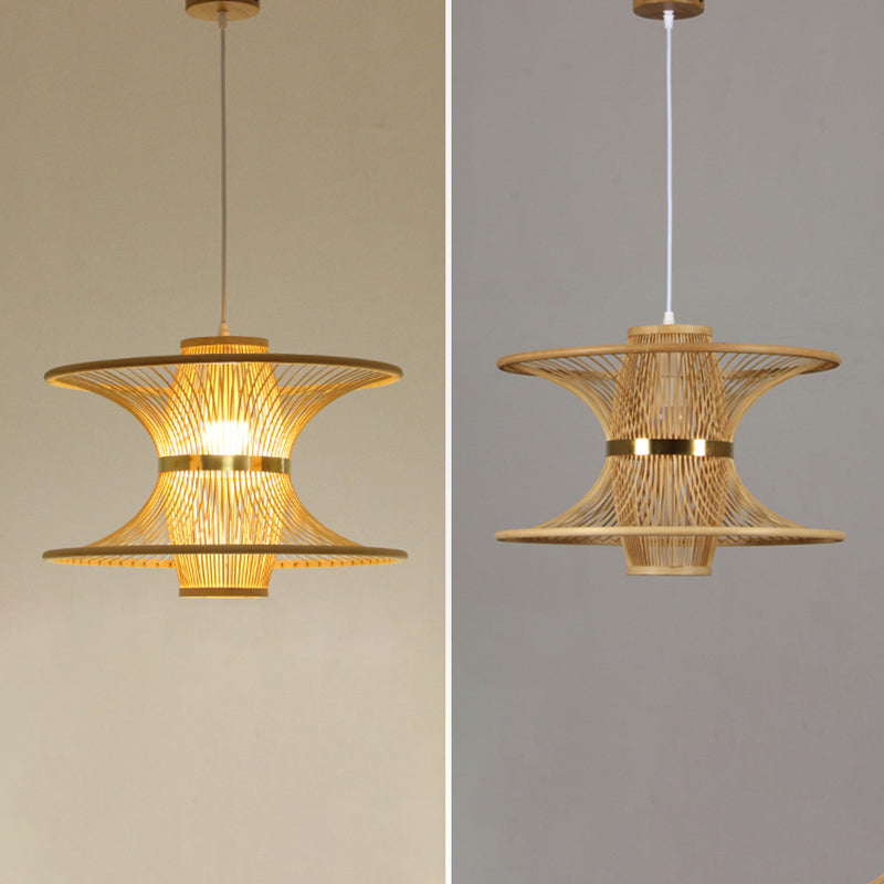 Wood Flared Suspension Lighting Minimalist 1-Light Bamboo Ceiling Pendant for Bedroom