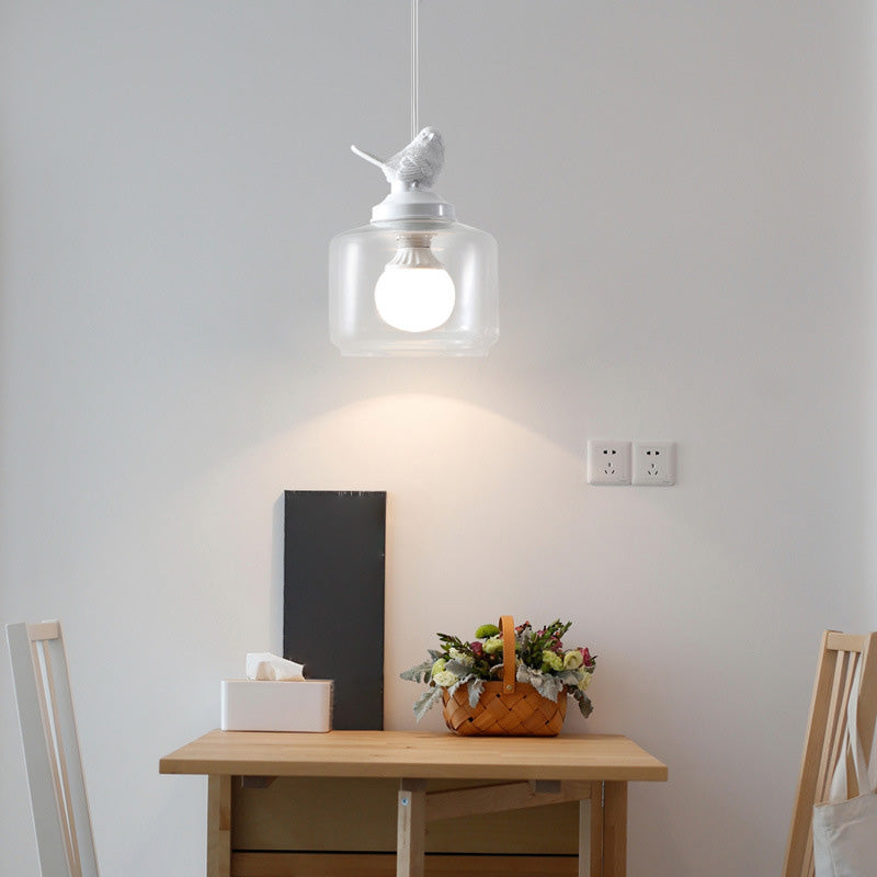 Glasförmige transparente Glashängele hängendes Licht nordische Einfachheit Schlafzimmer Beleuchtung Anhänger mit Harz Vogeldekoration