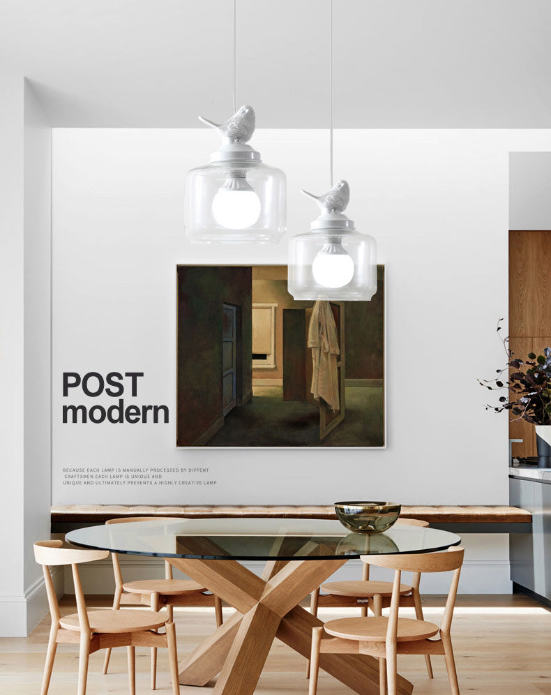 Glasförmige transparente Glashängele hängendes Licht nordische Einfachheit Schlafzimmer Beleuchtung Anhänger mit Harz Vogeldekoration