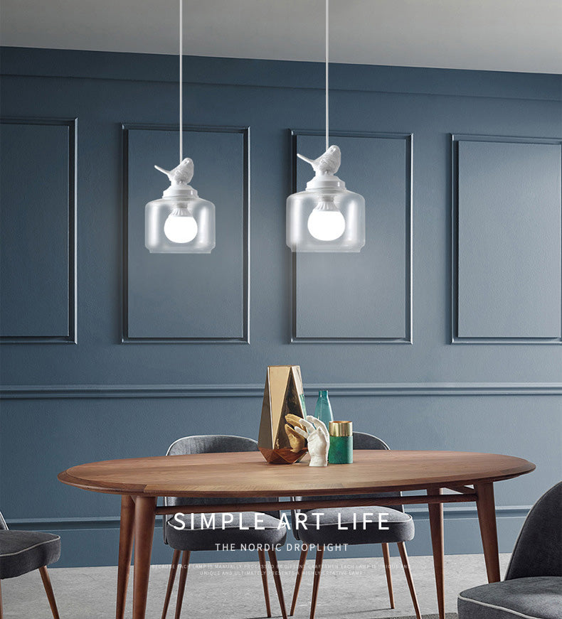Glasförmige transparente Glashängele hängendes Licht nordische Einfachheit Schlafzimmer Beleuchtung Anhänger mit Harz Vogeldekoration