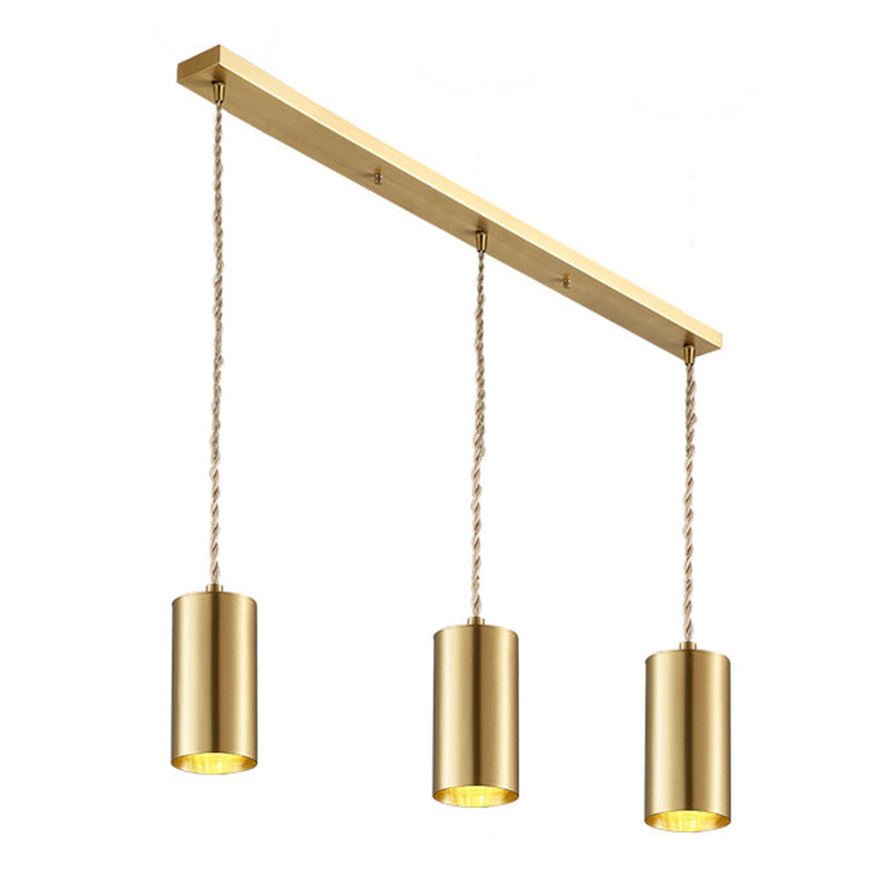 Lámpara de suspensión cilíndrica de la noche de metal 1 Bulbo posmoderna Luz colgante en oro