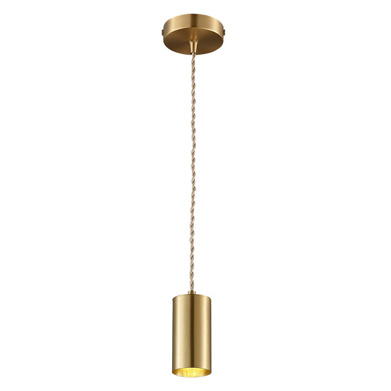 Lámpara de suspensión cilíndrica de la noche de metal 1 Bulbo posmoderna Luz colgante en oro