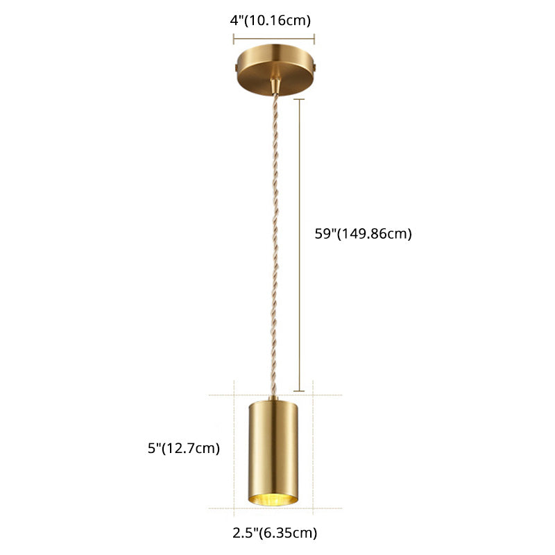 Lámpara de suspensión cilíndrica de la noche de metal 1 Bulbo posmoderna Luz colgante en oro