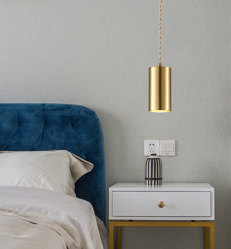 Lámpara de suspensión cilíndrica de la noche de metal 1 Bulbo posmoderna Luz colgante en oro